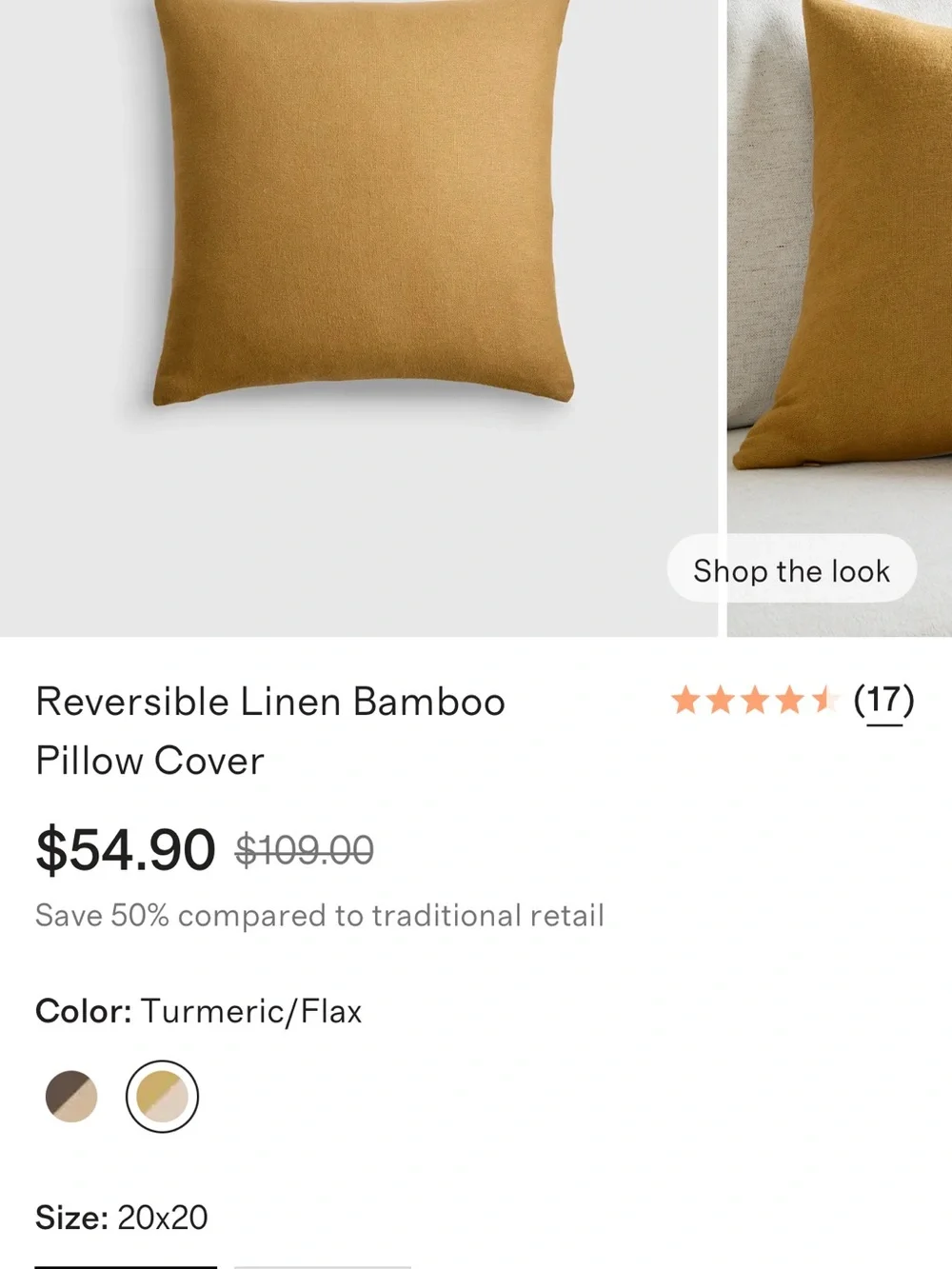 Quince Bamboo and Linen 20x20 Pillow Cover - Retail $55